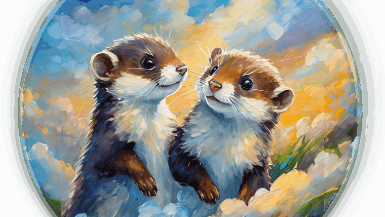 Malerei von 2 jungen Wieseln
